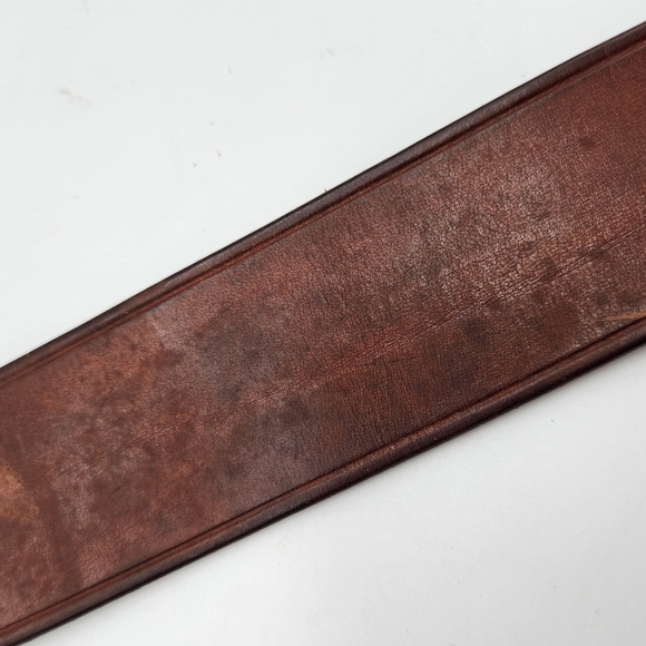 Brown Leather Belt Mens Size 36 Oil Tanned Harness Solid Brass Genuine Handmade - Picture 5 of 11